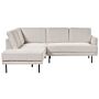 Right Hand Corner Sofa Polyester Light Beige 4-seater Upholstered Metal Legs Woven Fabric Cushioned Back