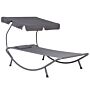 Garden Outdoor Lounger Daybed Dark Grey Textile Seat Aluminium Frame Curved Canopy