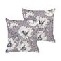 Set Of 2 Decorative Cushions Grey Off-white Polyester 45 X 45 Cm Flower Motif Modern Glamour Decor