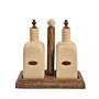 Ceramic Oil And Vinegar (olio/aceto) Bottle Set & Mango Wood Holder