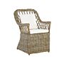 Garden Armchair Natural Rattan With Cotton Seat Back Cushions Off-white