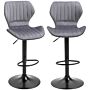 Homcom Bar Stool Set Of 2 Velvet-touch Fabric Adjustable Height Swivel Counter Chairs With Footrest, Grey