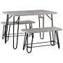 Dining Set Grey And Black Marble Veneer Top 2 Benches 4 Seats