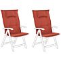 Set Of 2 Garden Chair Cushion Red Polyester Seat Backrest Pad Modern Design Outdoor Pad