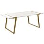 Dining Table Marble Effect Mdf 90 X 200 Cm Tabletop Metal Gold Legs 6seater Rectangular