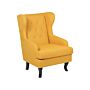 Wingback Chair Yellow Upholstery Black Legs