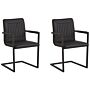 Set Of 2 Cantilever Dining Chairs Black Faux Leather Upholstered Chair Office