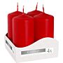 Set Of 4 Pillar Candles 8x4cm - Red