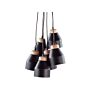 Cluster Pendant Lamp Black Metal And Light Wood 6 Lights Bell Shape