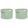 Set Of 2 Storage Baskets Cotton Green Braided Laundry Hamper Fabric Toys Storage Bin