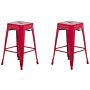 Set Of 2 Bar Stools Red Steel 60 Cm Stackable Counter Height