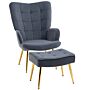 Homcom Upholstered Armchair W/ Footstool Set, Modern Button Tufted Accent Chair W/ Gold Tone Steel Legs, Wingback Chair, Dark Grey