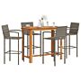 Vidaxl 5 Piece Garden Bar Set Grey Solid Wood Acacia And Poly Rattan