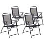 Set Of 4 Garden Chairs Black Steel Frame Foldable Weather Resistant