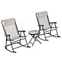 Outsunny 3 Piece Outdoor Rocking Set With 2 Folding Chairs And 1 Tempered Glass Table, Patio Bistro Set, Beige