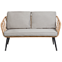 Garden Conversation Sofa Set Light Beige Faux Rattan With Cushions And Coffee Table