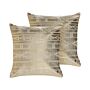 Set Of 2 Decorative Cushions Gold Cotton 50 X 50 Cm Geometric Pattern Foil Print