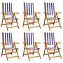 Vidaxl Reclining Garden Chairs 6 Pcs Blue And White Fabric And Solid Wood