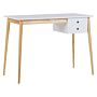 Home Office Desk White And Light Wood Legs 106 X 48 Cm With Drawer