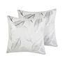 Set Of 2 Decorative Cushions White Cotton Leaf Pattern 45 X 45 Cm Silver Foil Print