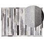 Rug Light Grey Leather 140 X 200 Cm Modern Patchwork Pattern Handcrafted