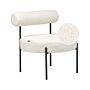 Armless Accent Chair White Boucle Upholstery Round Seat Roll Back Vintage Design Black Metal Frame Beliani