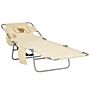 Outsunny Foldable Sun Lounger, Beach Chaise Lounge With Reading Hole, Arm Slots, 5-position Adjustable Backrest, Side Pocket, Pillow, Beige