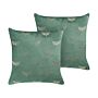 Set Of 2 Scatter Cushions Green Velvet 45 X 45 Cm Throw Pillow Butterfly Pattern Removable Cover With Filling