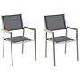 Set Of 2 Garden Dining Chairs Grey And Silver Textile Seat Stainless Steel Legs Stackable Outdoor Resistances