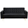 Sofa Bed Black Velvet Tufted Fabric Modern Living Room Modular 3 Seater Gold Legs Track Arm Beliani