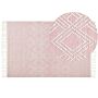 Rug Pink White Wool Polyester 200 X 300 Cm Geometric Pattern Tassels