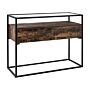 Console Table Dark Wood With Black Glass Top Metal Frame Storage Function Rectangular