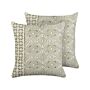 Set Of 2 Scatter Cushions Green And White 45 X 45 Cm Hand Block Print Removable Covers Zipper Oriental Pattern