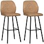 Homcom Bar Stools Set Of 2, Linen-touch Upholstered Bar Chairs, Kitchen Stools With Backs And Steel Legs, Light Brown