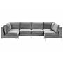 Modular Sofa Grey Velvet U Shape 6 Seater Silver Metal Legs Glamour Style Beliani