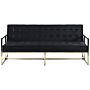 Sofa Bed Blue Velvet Tufted Upholstery 3 Seater Gold Metal Frame With Armrests