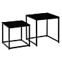 Homcom Nest Of 2 Side Tables, Set Of Modern Bedside Tables With Tempered Glass Desktop, Black