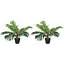 Outsunny 2 Pack 60cm Artificial Palm Tree Decorative Plant With Nursery Pot, Fake Tropical Tree For Décor