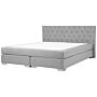 Eu Super King Divan Bed Grey Fabric Upholstered 6ft Frame With Mattress And Button Tufted Headrest