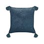 Decorative Cushion Dark Blue Velvet And Cotton 45 X 45 Cm Floral Pattern Block Printed