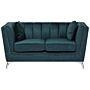 2 Seater Sofa Teal Blue Nail Head Trim Panel Tufting