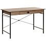 Home Office Desk Dark Wood Tabletop Black Powder Coated Steel Legs 120 X 60 Cm With Drawer