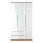 Milan Tall Triple 2 Drawer Mirrored Wardrobe In White & Bardolino Oak