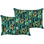 Set Of 2 Garden Cushions Green Polyester Cactus Pattern 40 X 60 Cm Rectangular Modern Outdoor Patio Water Resistant