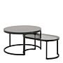 Spiro Round/oval Coffee Table Set With Black Marble/smoked Melamine Glass Top