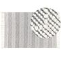 Area Rug Grey And White Wool Cotton 160 X 230 Cm Hand Woven Flat Weave With Tassels Geometric Pattern