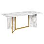 Dining Table White Black Gold Mdf Glass Metal 100 X 200 Cm Marble Effect Tabletop 8 Seater Rectangular