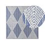 Area Rug Light Beige And Blue Wool Polyester 200 X 200 Cm Hand Woven Geometric Pattern