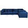 Left Hand Modular Corner Sofa Blue Velvet 6 Seater L-shaped Silver Metal Legs