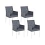 Set Of 4 Garden Chairs Grey Textilene Upholstery Aluminium White Legs Quick Dry Foam